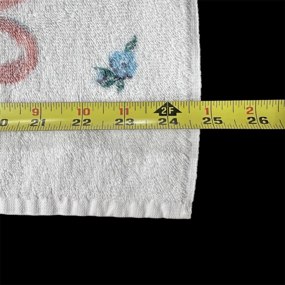 Vintage Bath Towel 1980s Seagull Floral Bouquet Romantic Cottagecore Pink Green - Picture 8 of 8
